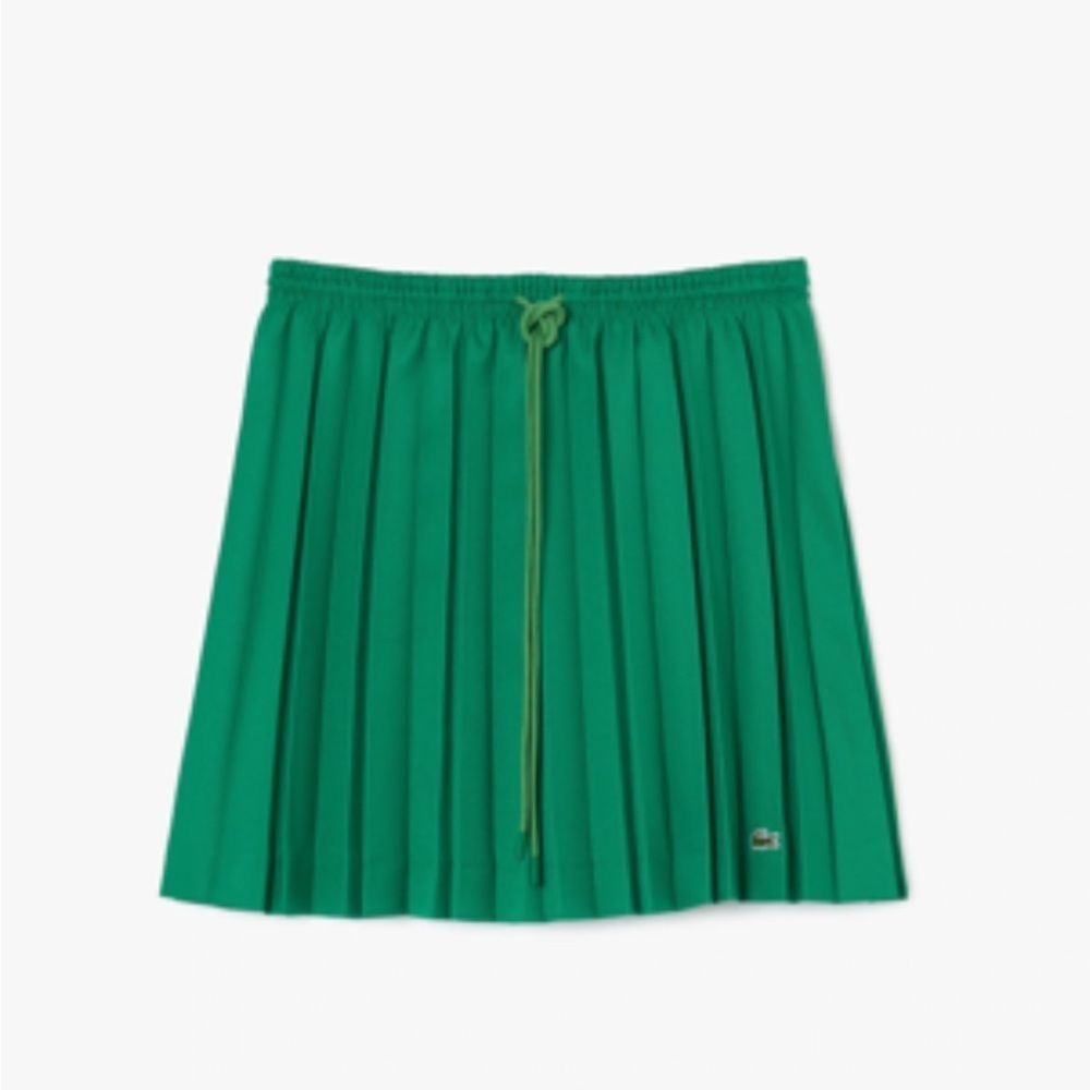 NWT LACOSTE WOMEN'S LIVE PLEATED MINI DRAWSTRING SKIRT GREEN L